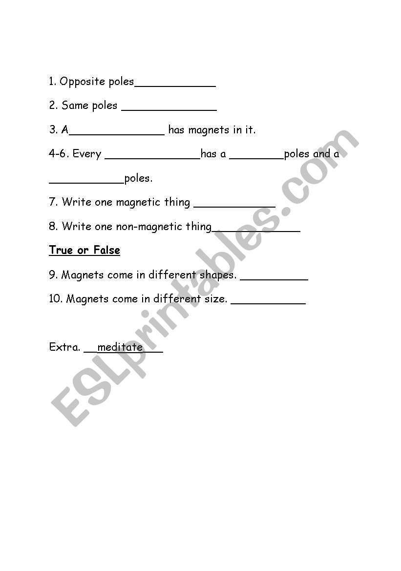 Sci Test worksheet