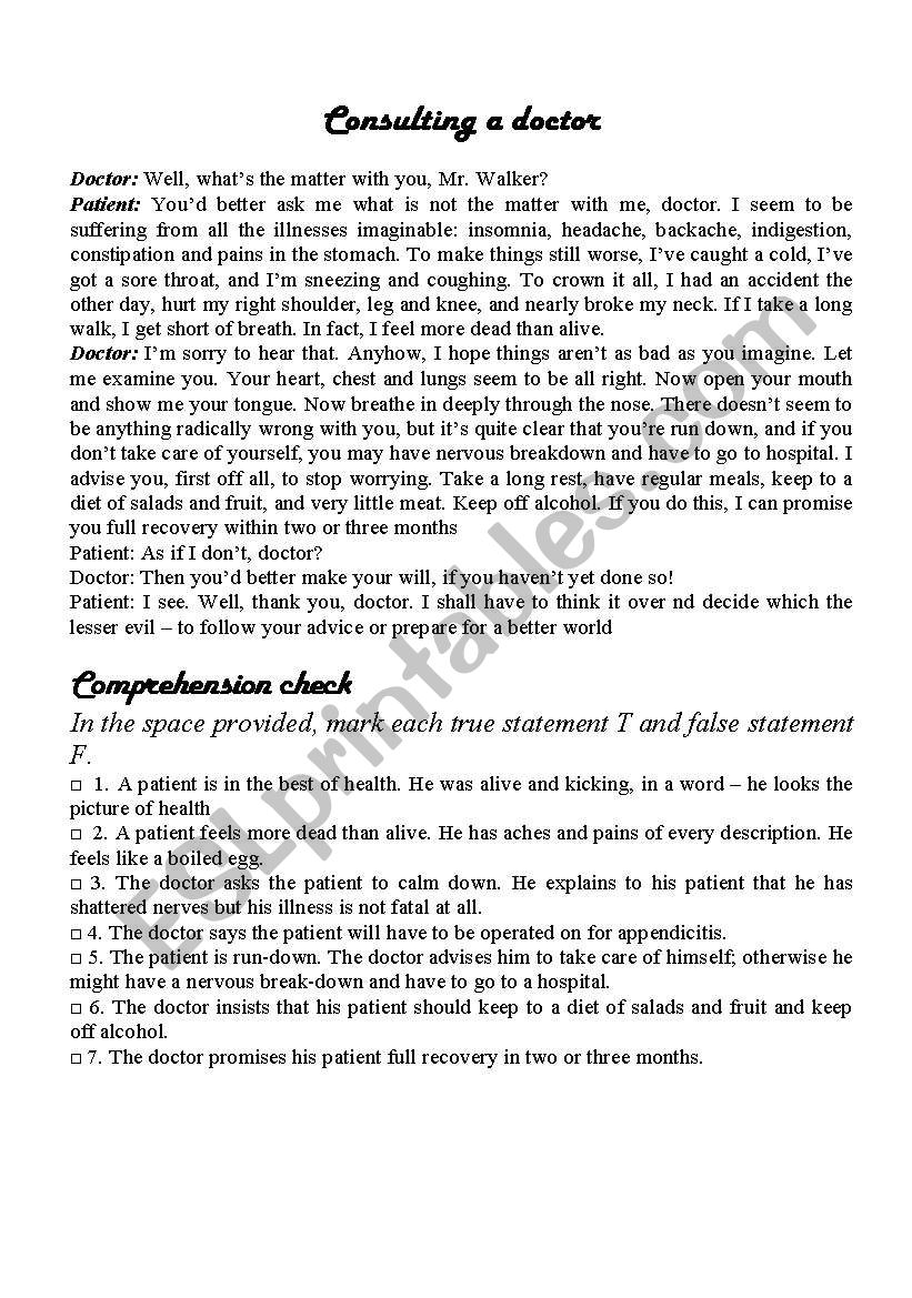 Consulting a doctor worksheet