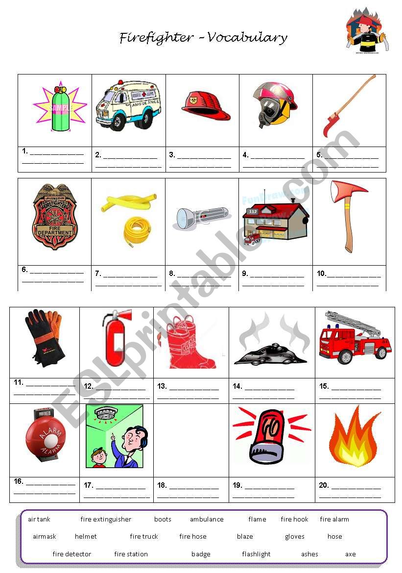 firefighter related vocabulary