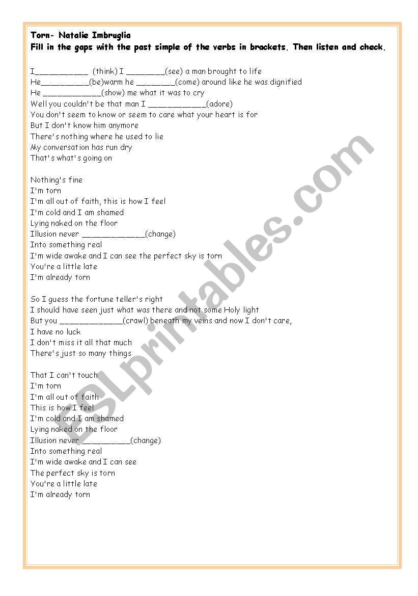 Song - Torn worksheet