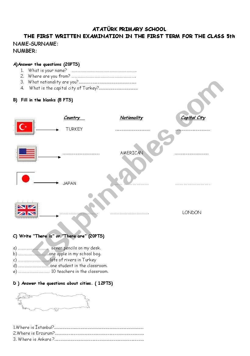 countries worksheet