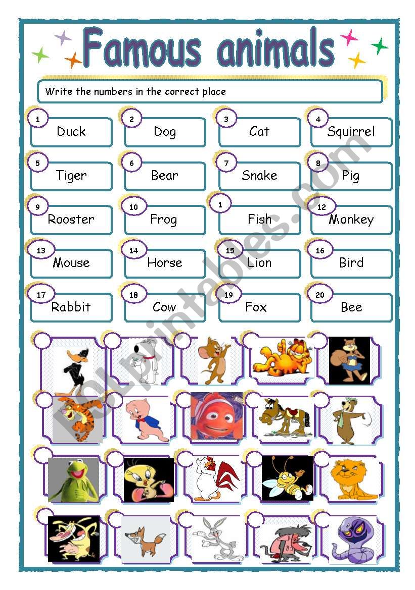 matching famous animals worksheet