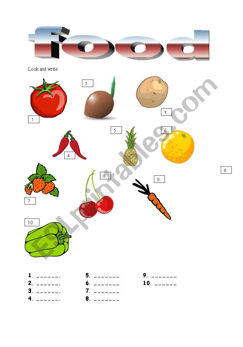 food worksheet