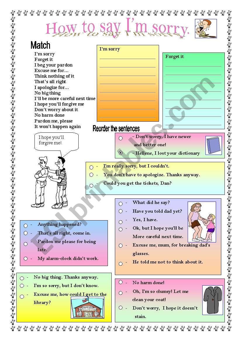 How to say IÂ´m sorry worksheet