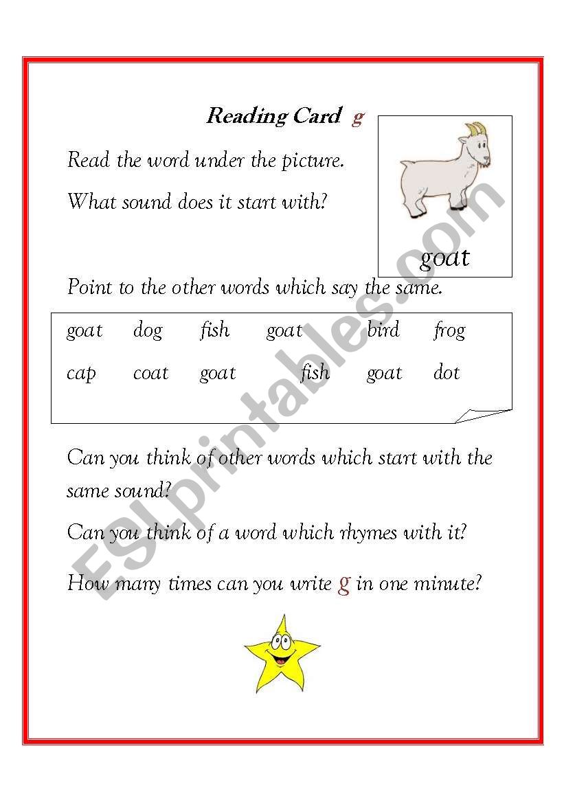 reading homework cards worksheet