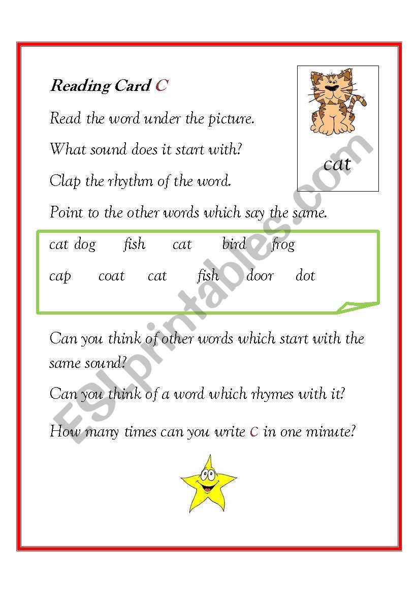 homework reading cards part 2 worksheet