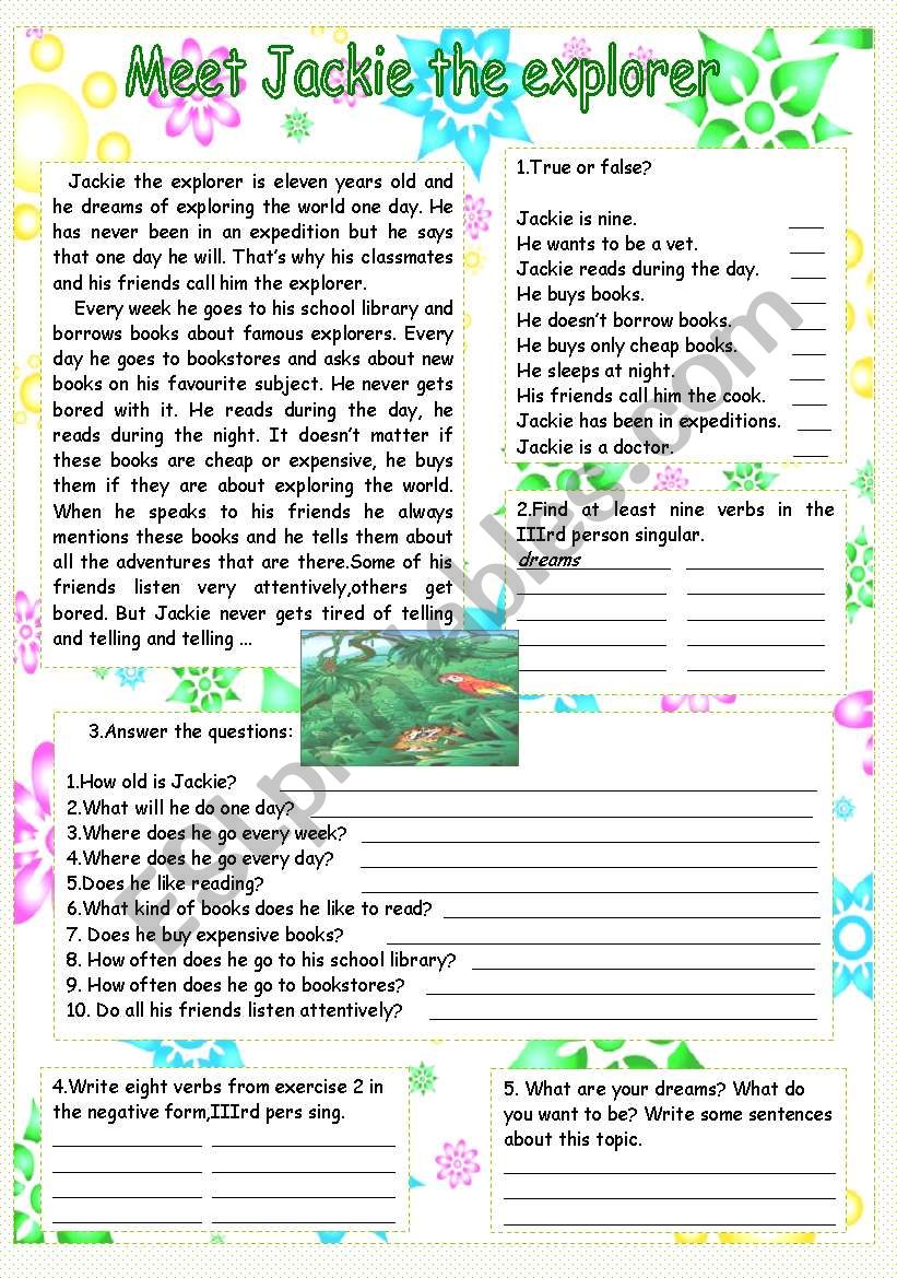 meet jackie the explorer worksheet