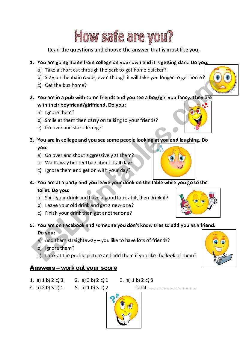 How Safe Are You? worksheet