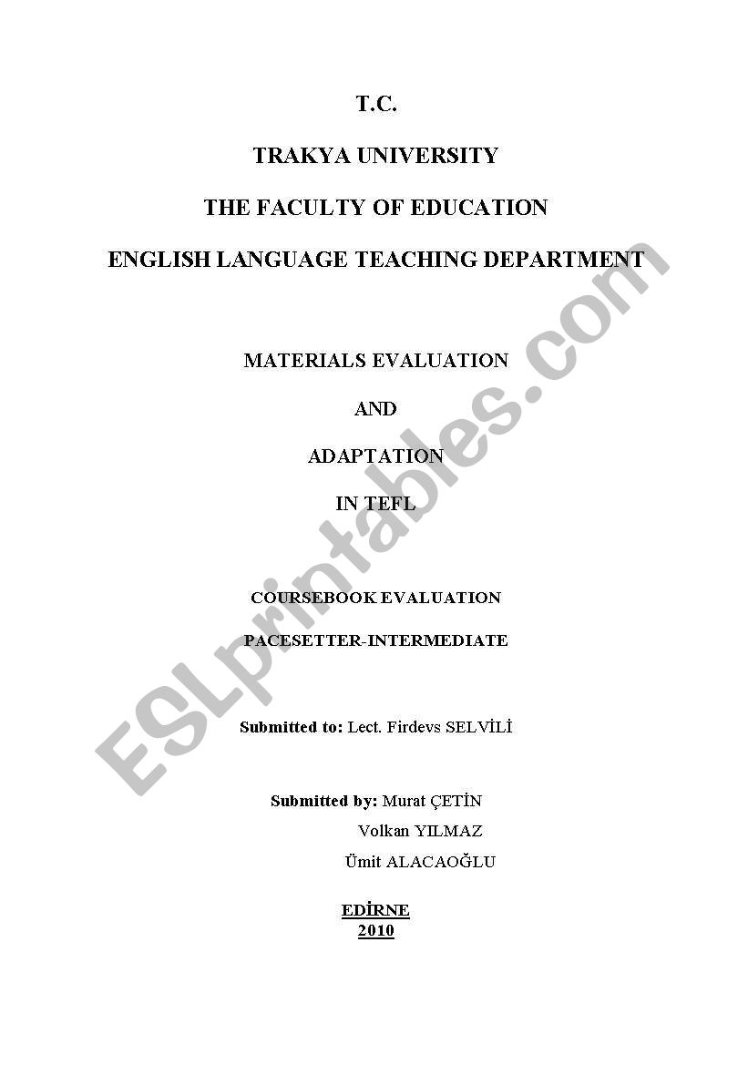 Coursebook Evaluation worksheet