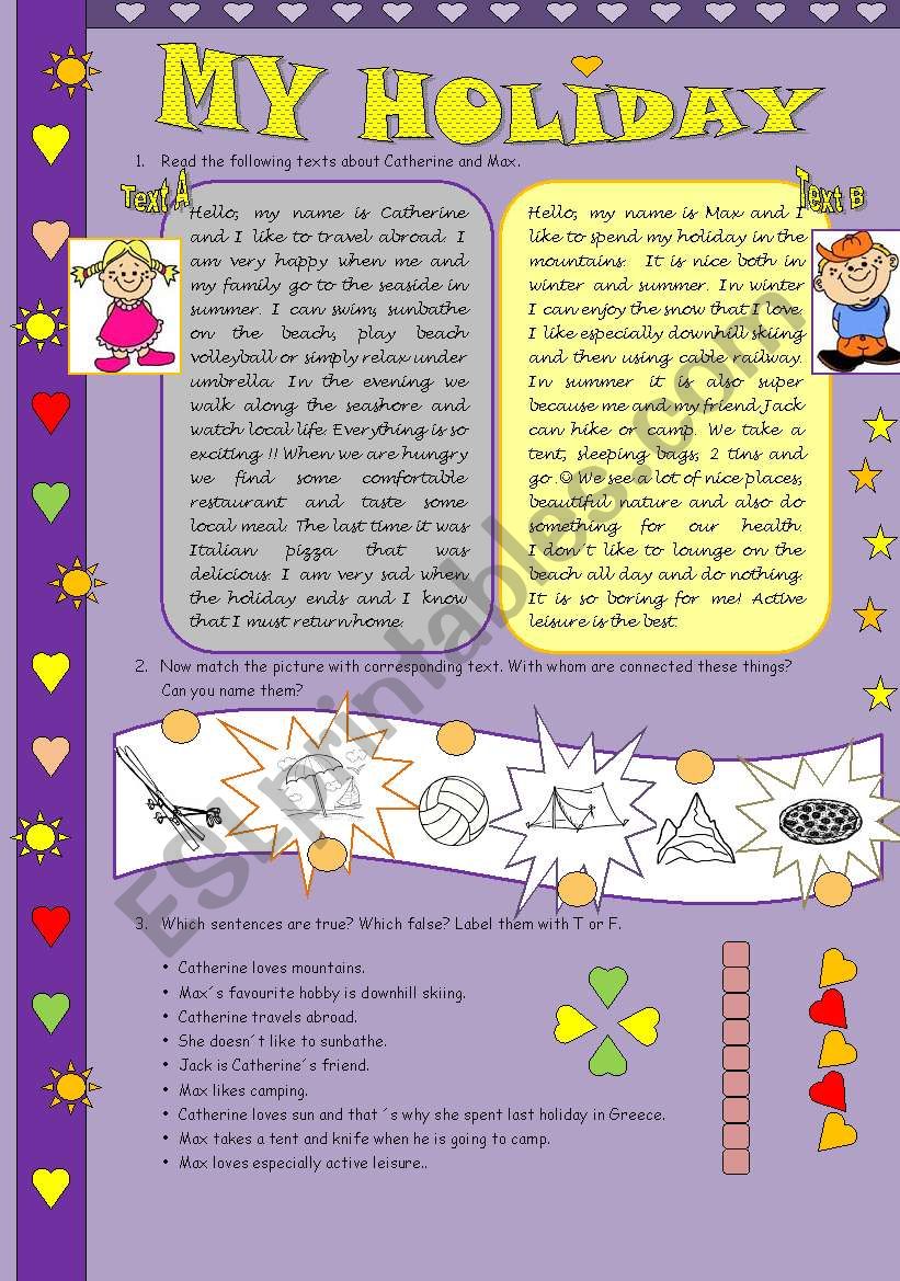 * * * My holiday * * *  - reading comprehension (2 pages)