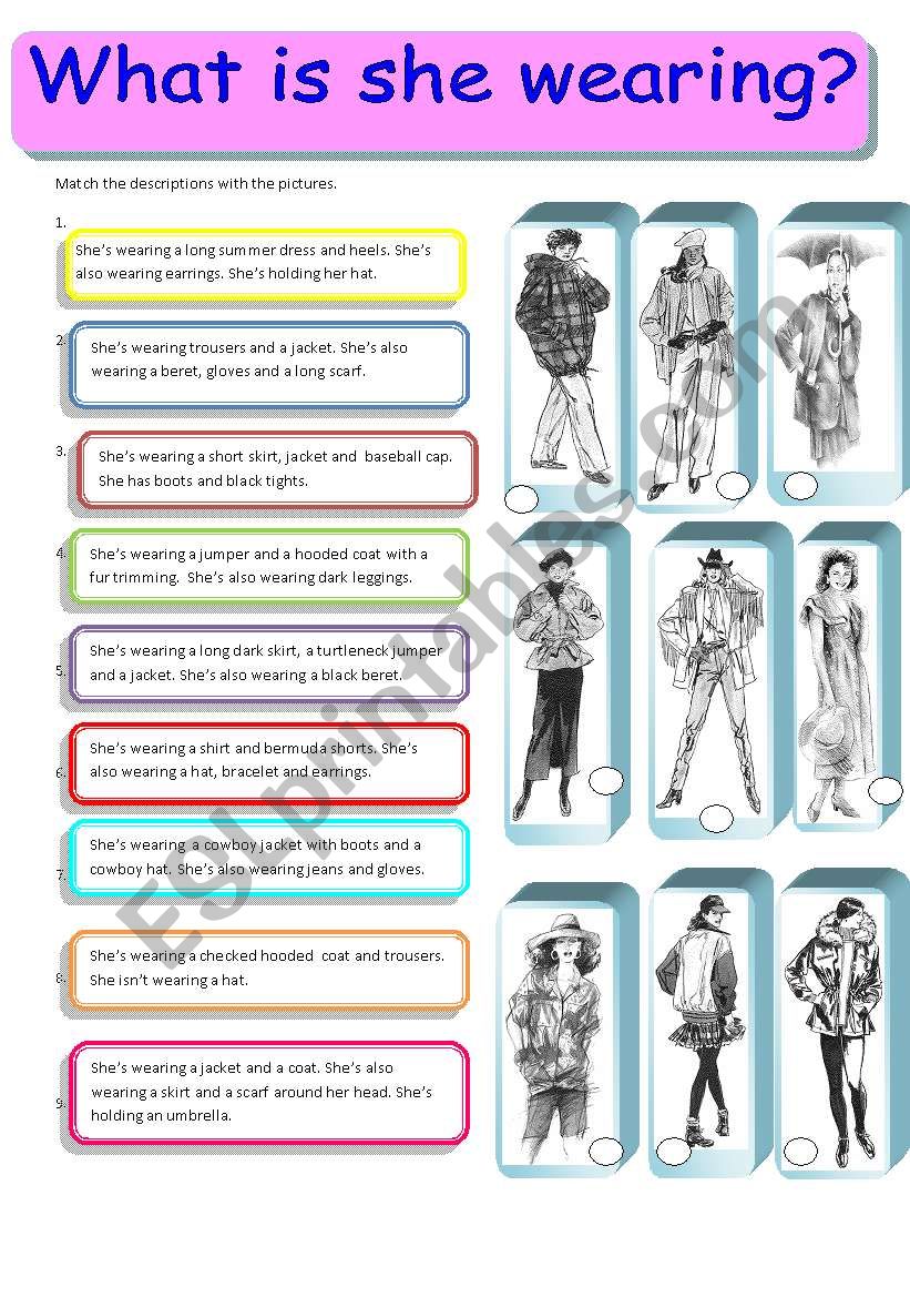 What is she wearing? WomenÂ´s clothes matching activity 1/3 