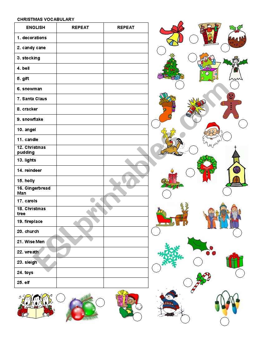 Xmas vocabulary worksheet