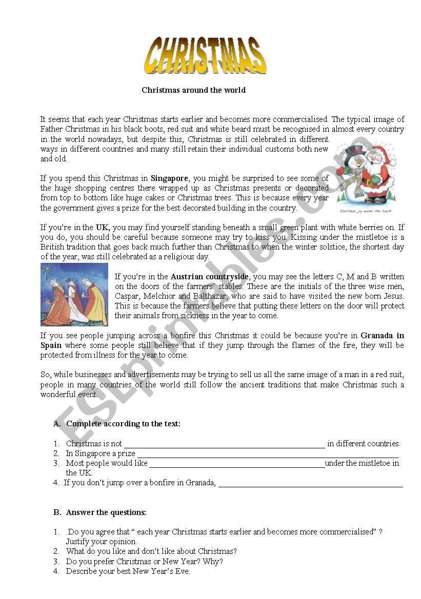 Christmas around the world worksheet