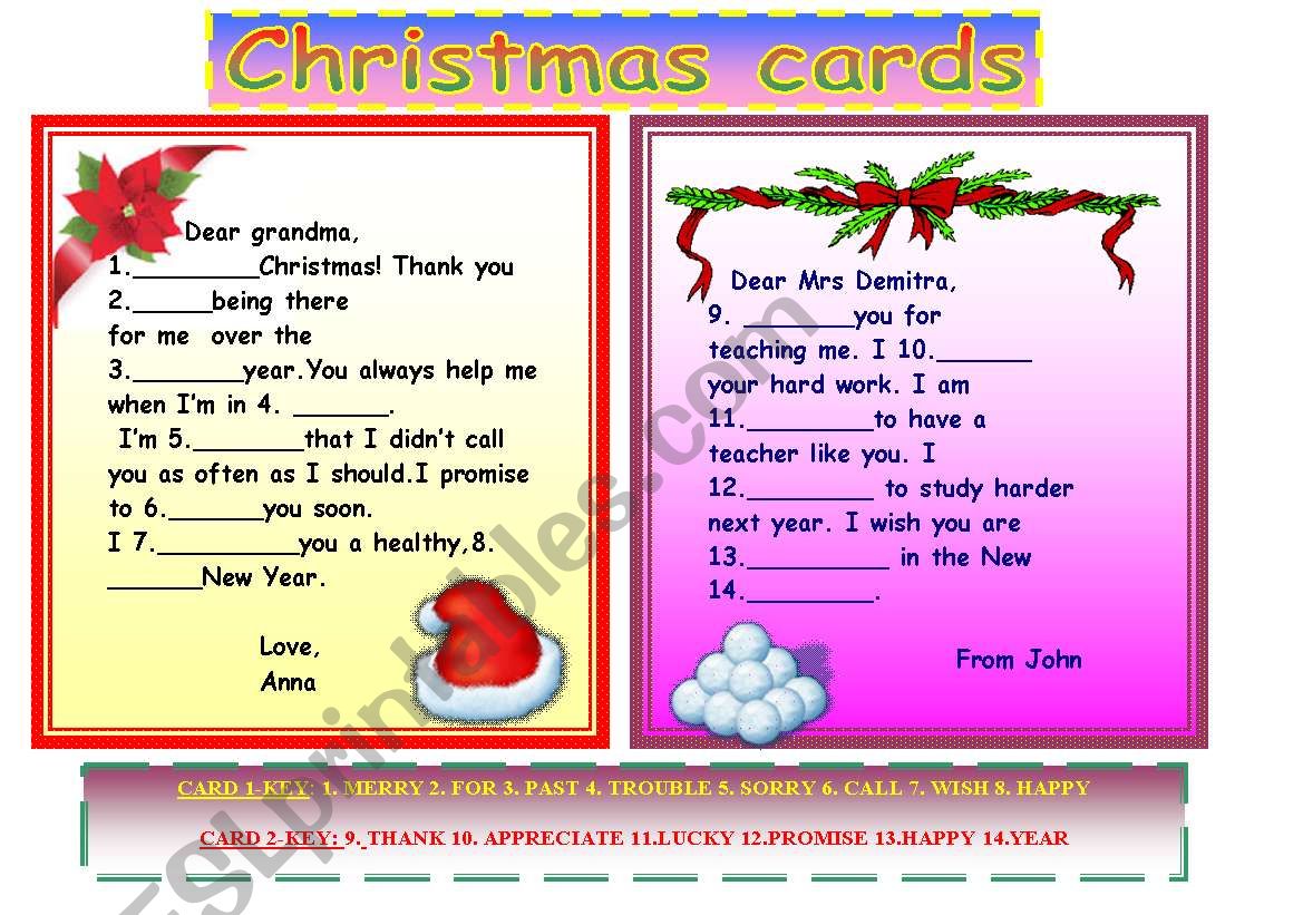 Christmas cards worksheet