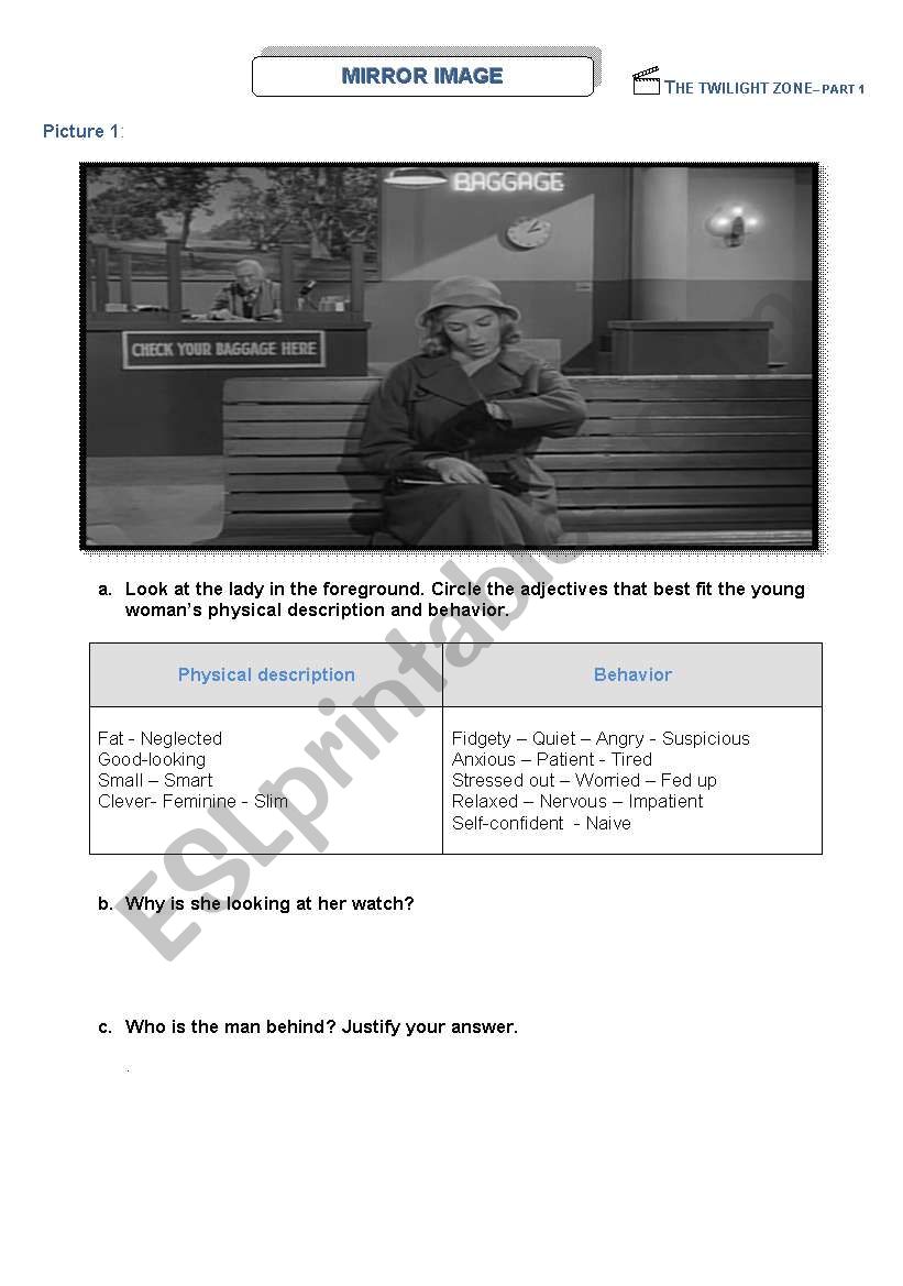 Twilight Zone: Episode Mirror Image 2nd worksheet