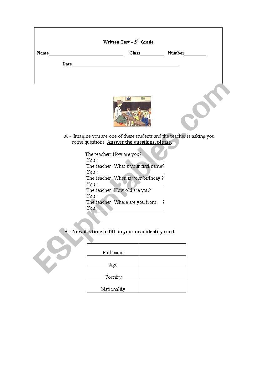 test worksheet