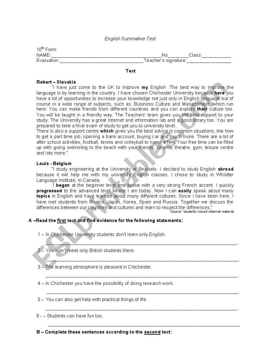 Students voices worksheet