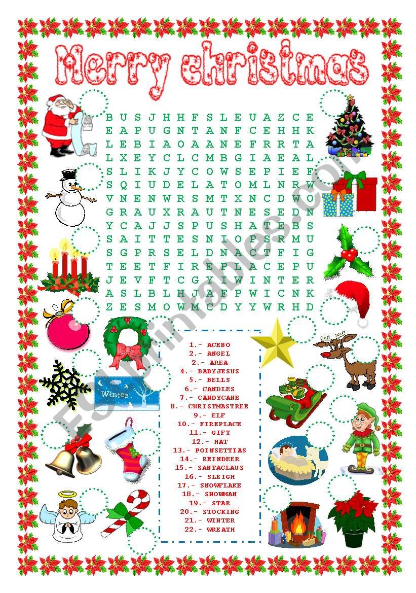 word search (christmas) and number the pictures