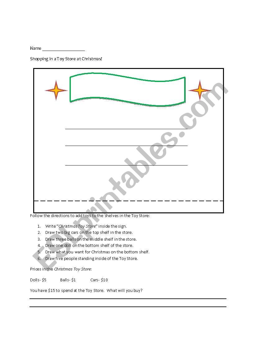 Toy Store Shopping worksheet