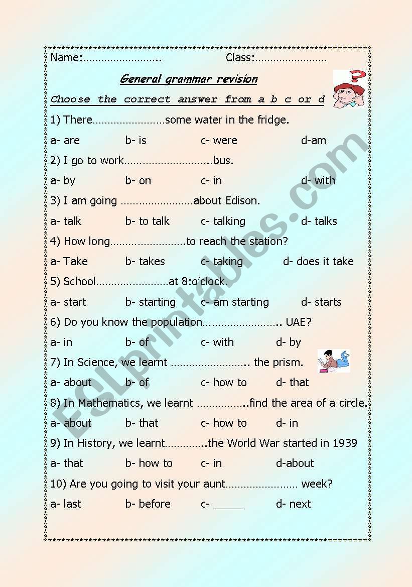 General grammar revision worksheet