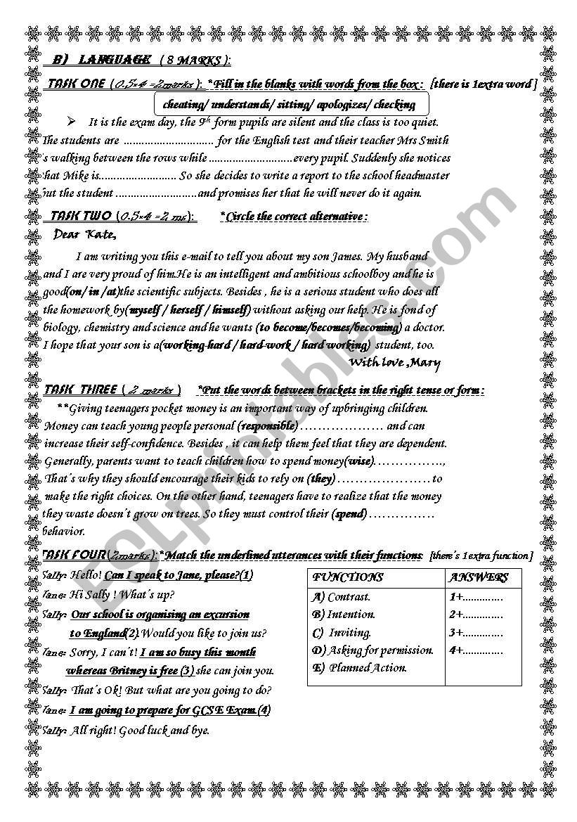 9 TH FORM END TERM EXAM 1 LANGUAGE PART