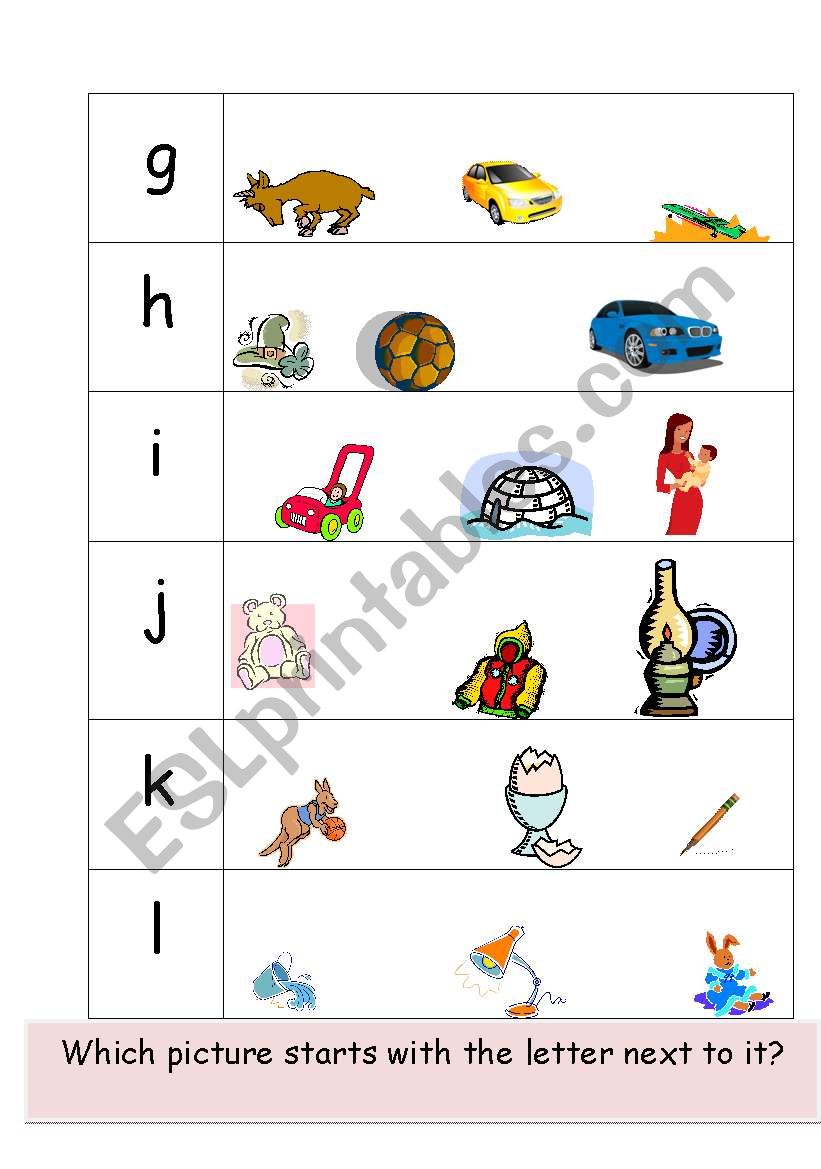 Worksheet 2.  Circle the picture which start with the letter next to it