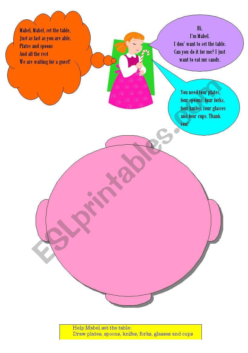 Help Mabel set the table worksheet