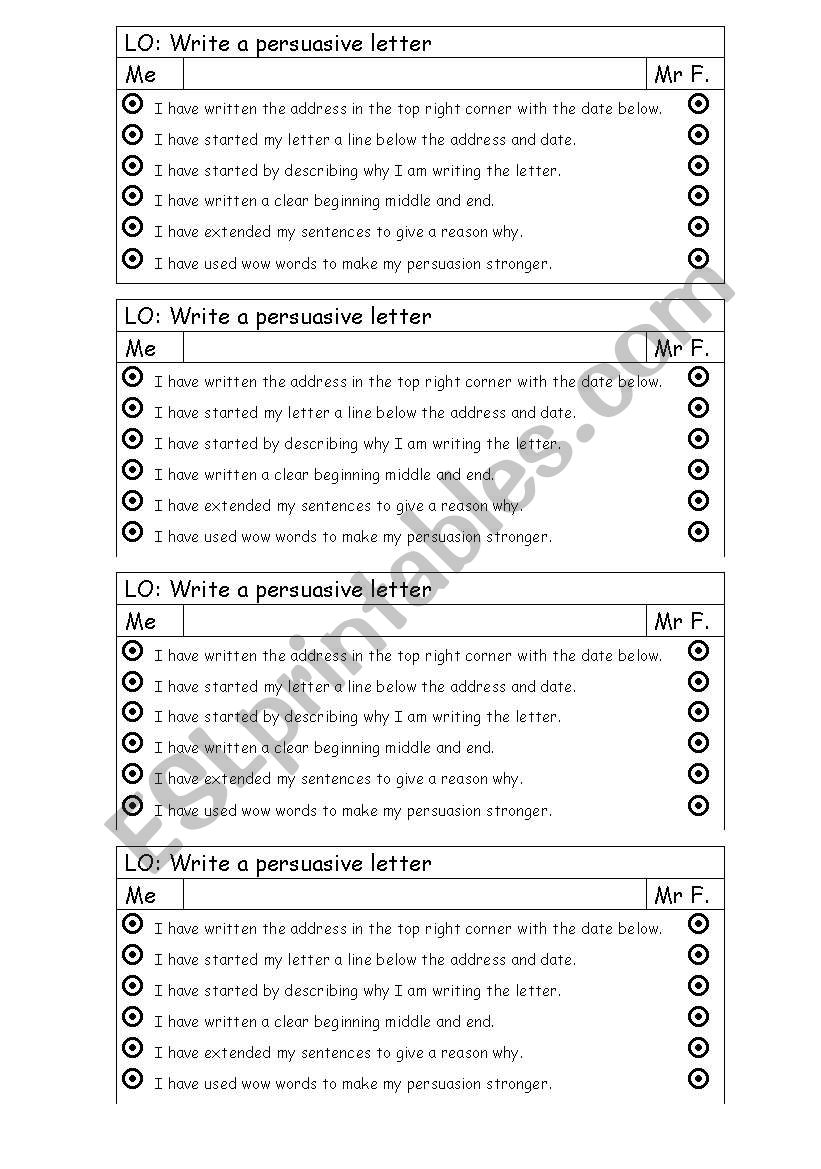 Independent writing success criteria