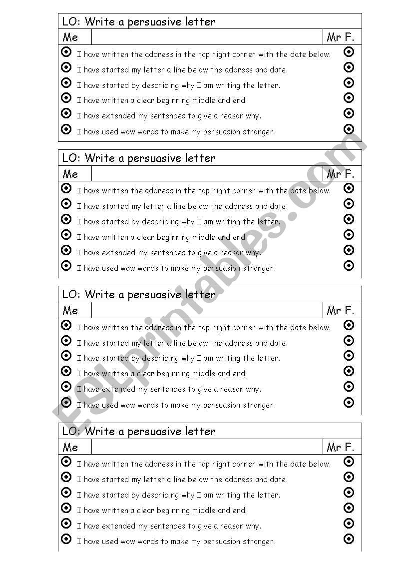 Independent writing success criteria