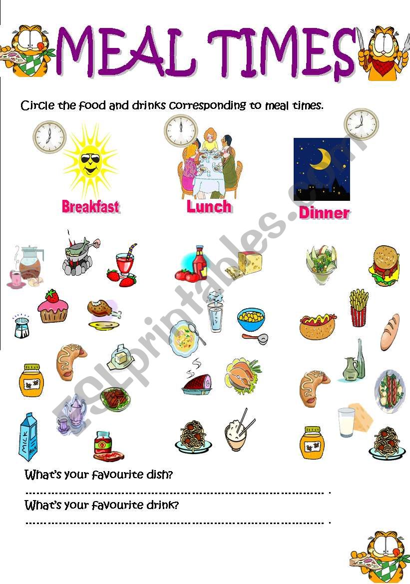 Meal times worksheet