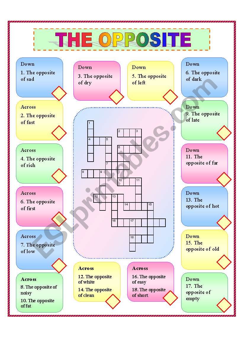 The opposite ajectives crossword