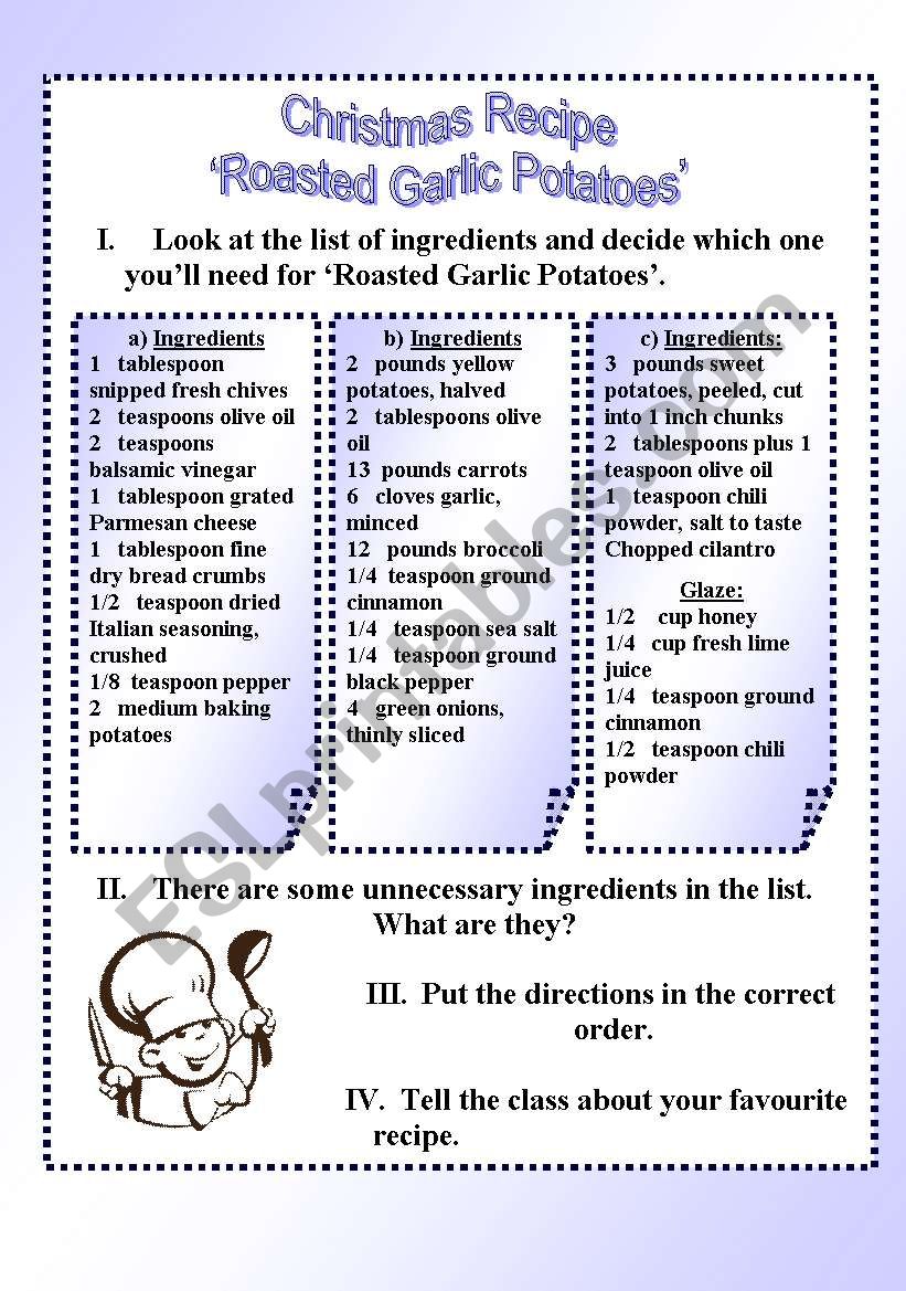 Christmas Recipe worksheet