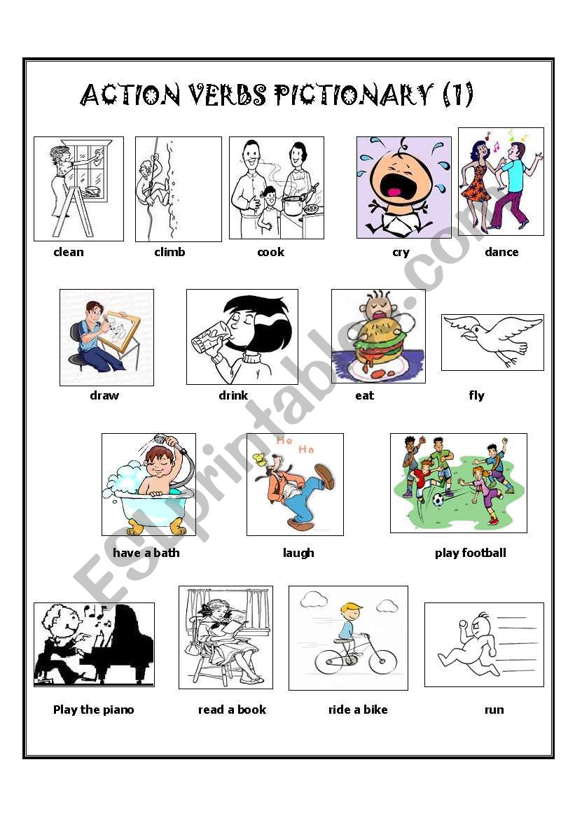 ACTION VERBS PICTIONARY (2 pages)