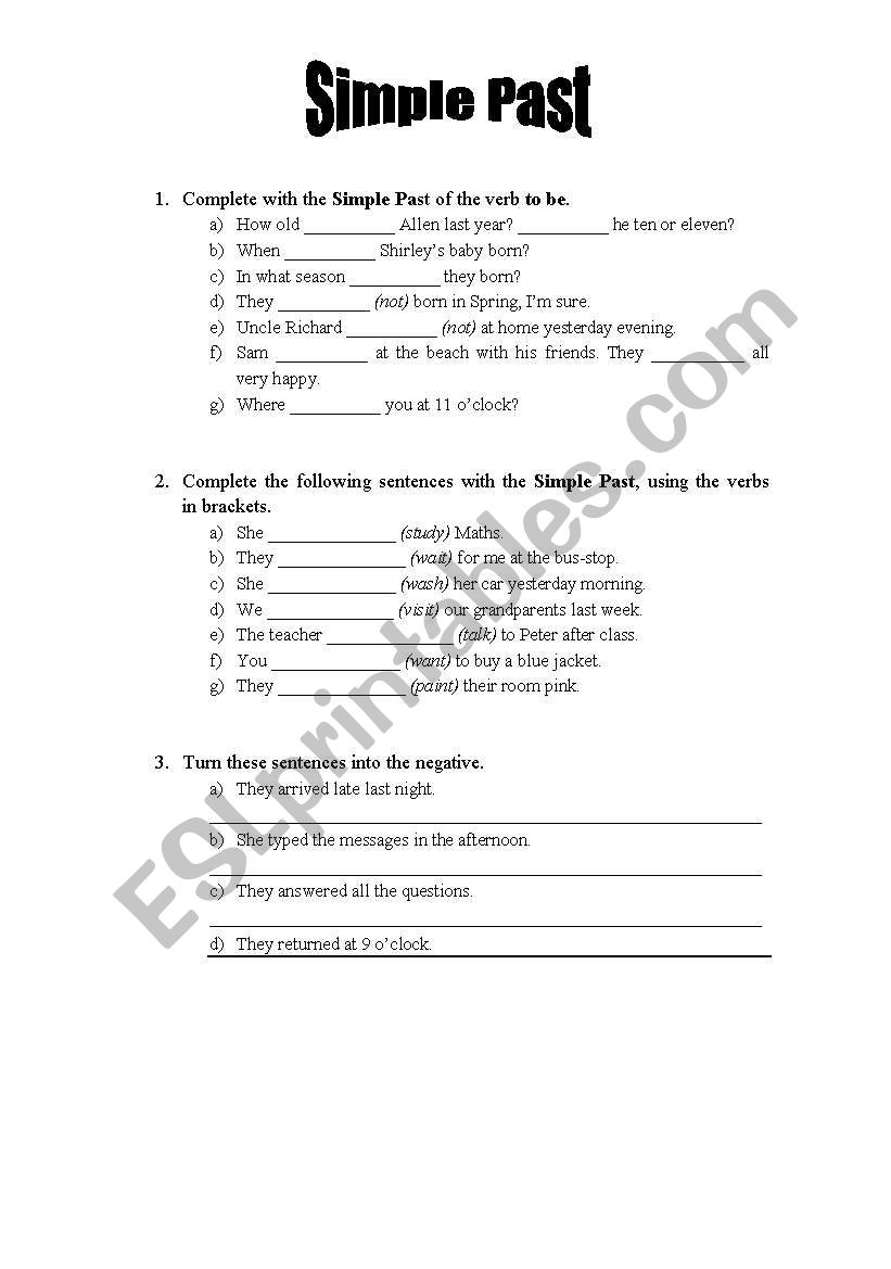 Simple Past - exercices worksheet