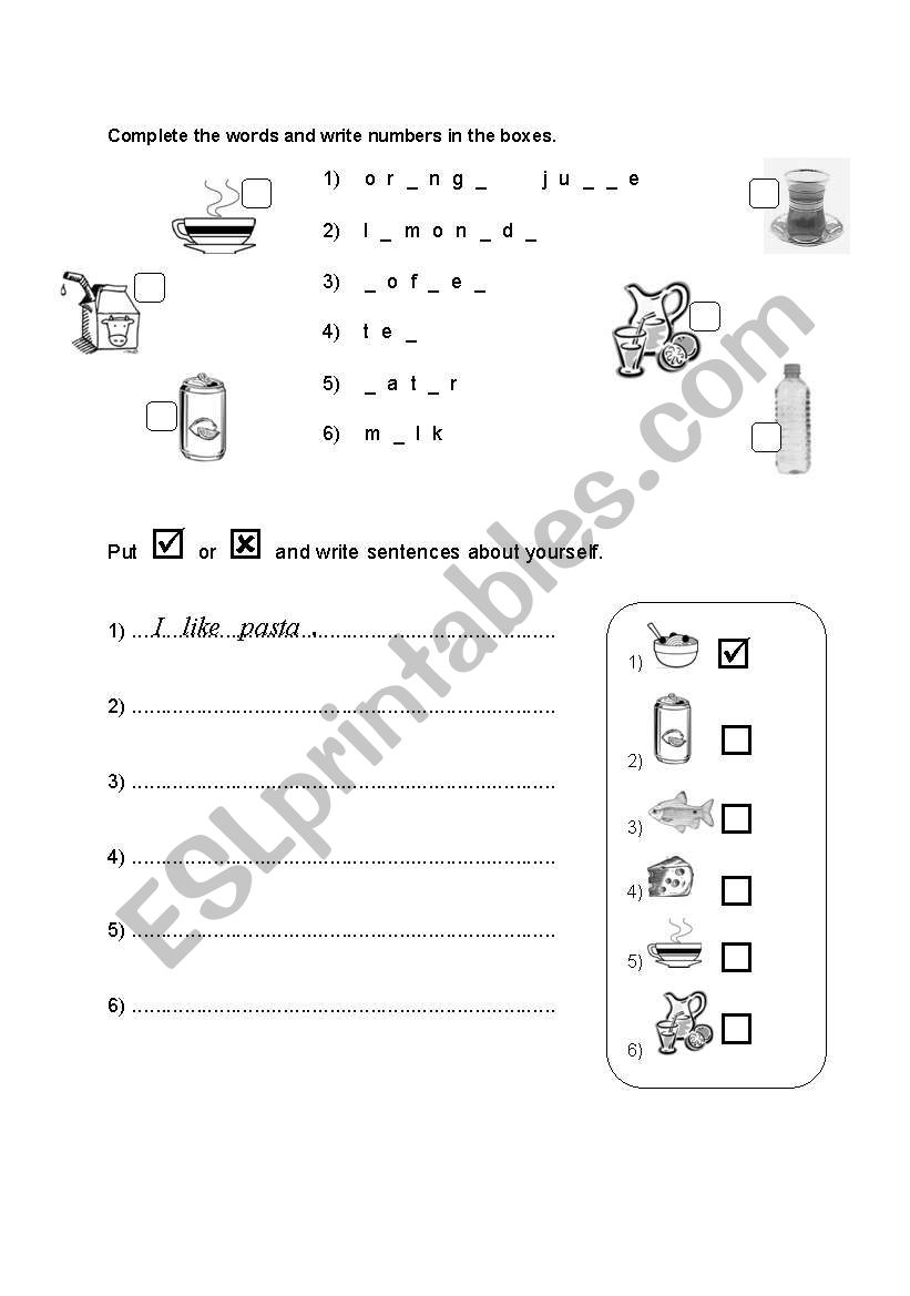 food worksheet