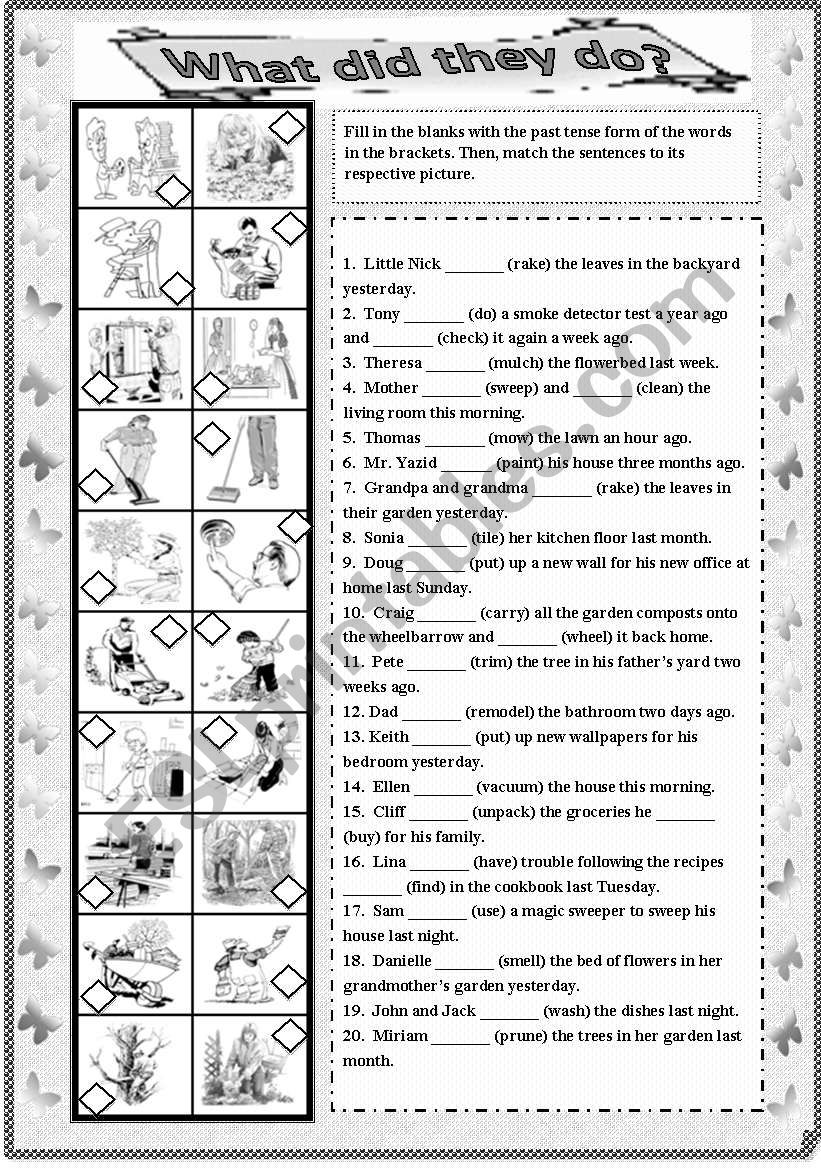 Past Tense with Answer Key worksheet