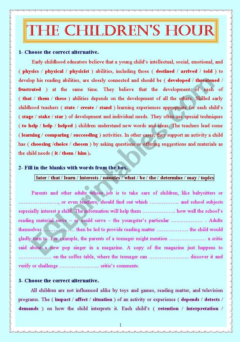 THE CHILDRENS HOUR worksheet