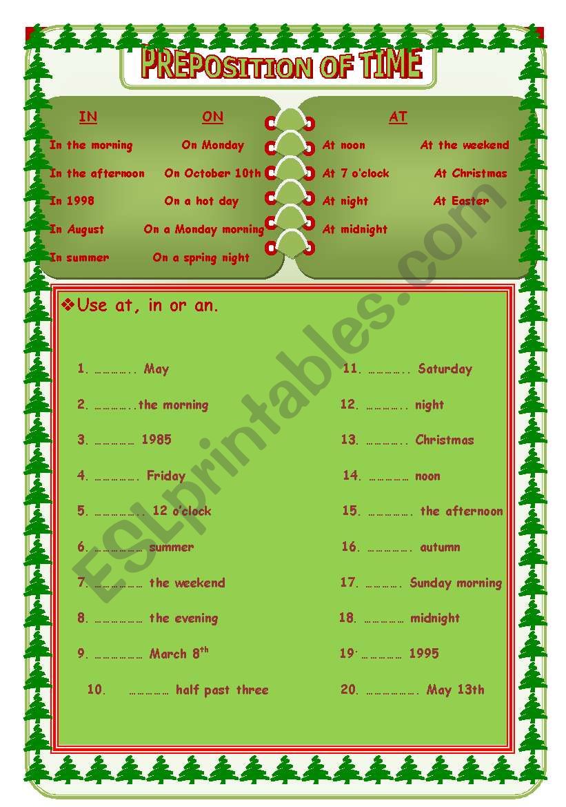 Prepositions - 1. Prepositions of time