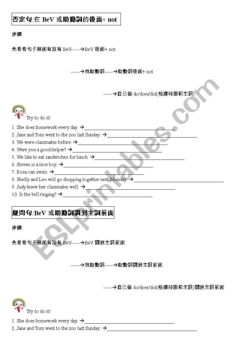 practice for negative sentence and questions