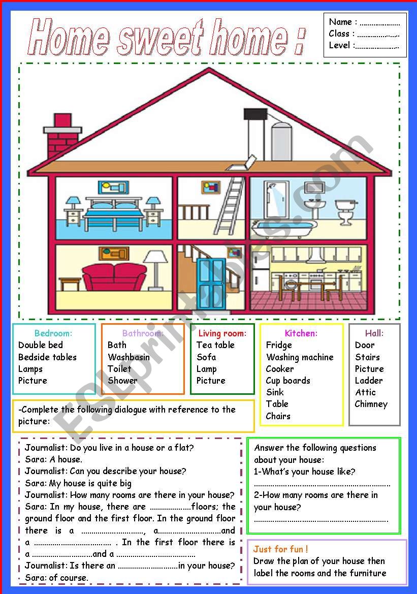 House dialogue. Английский House Rooms Worksheet. Home Sweet Home. Английский язык Home Sweet Home. My Home топик.