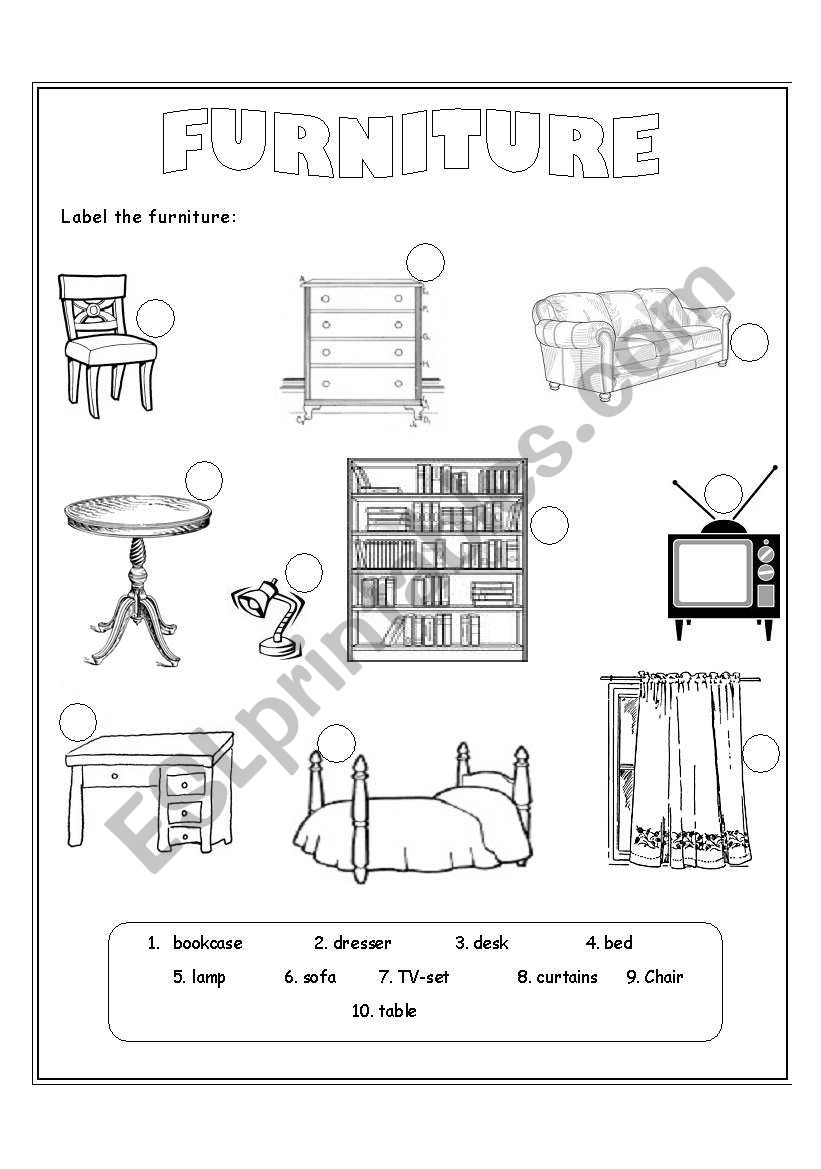 furniture worksheet