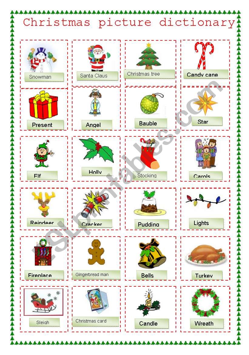 christmas picture dictionary worksheet