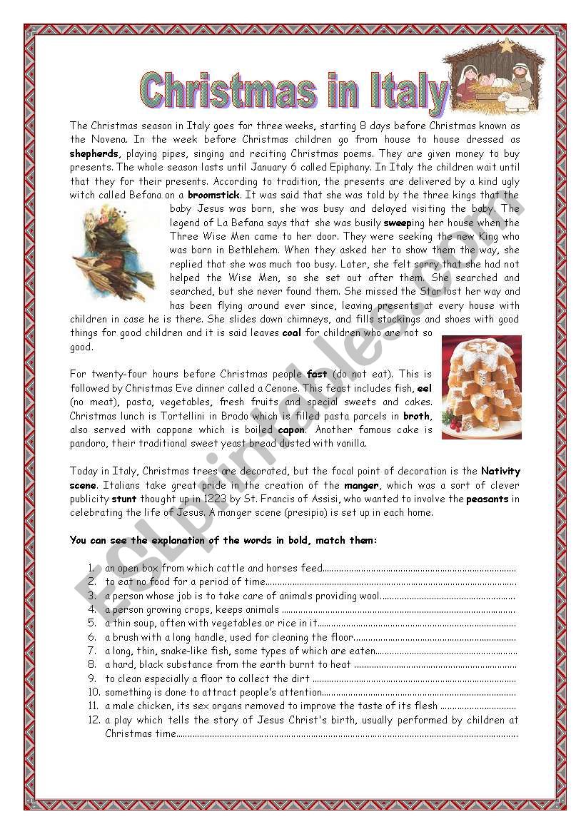 Christmas in Italy with key worksheet