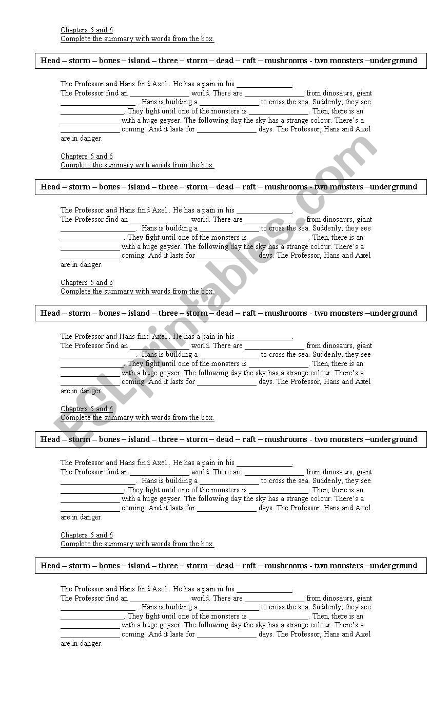 Journey to the center of the Earth Activities chapters 5 & 6