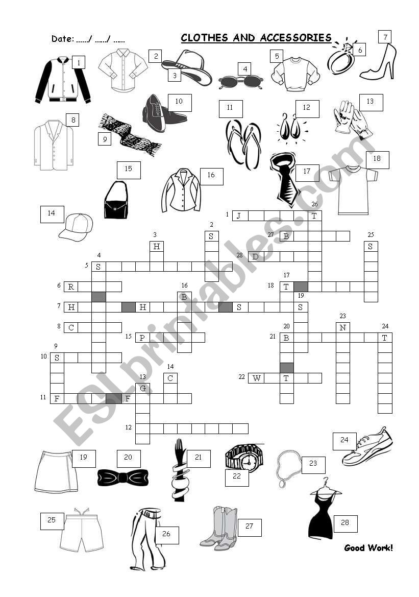 clothes and accessories worksheet