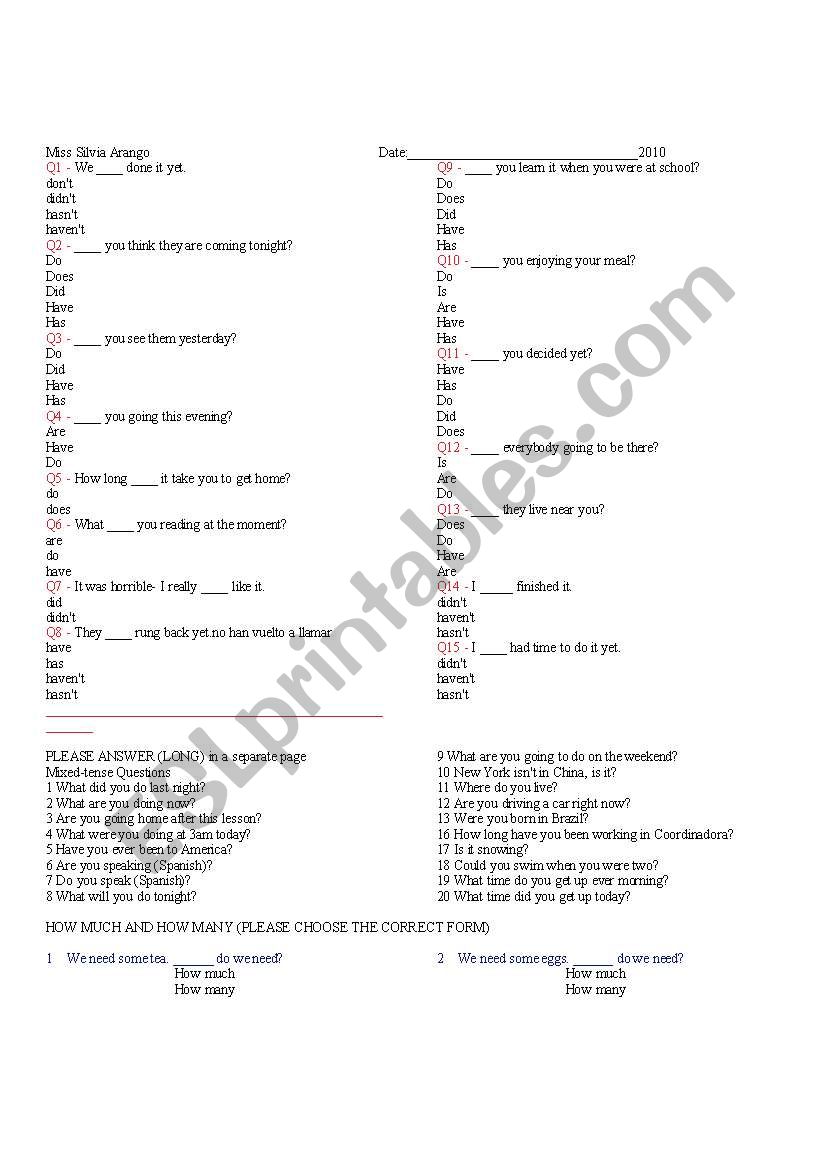 grammar for esl beginners worksheet