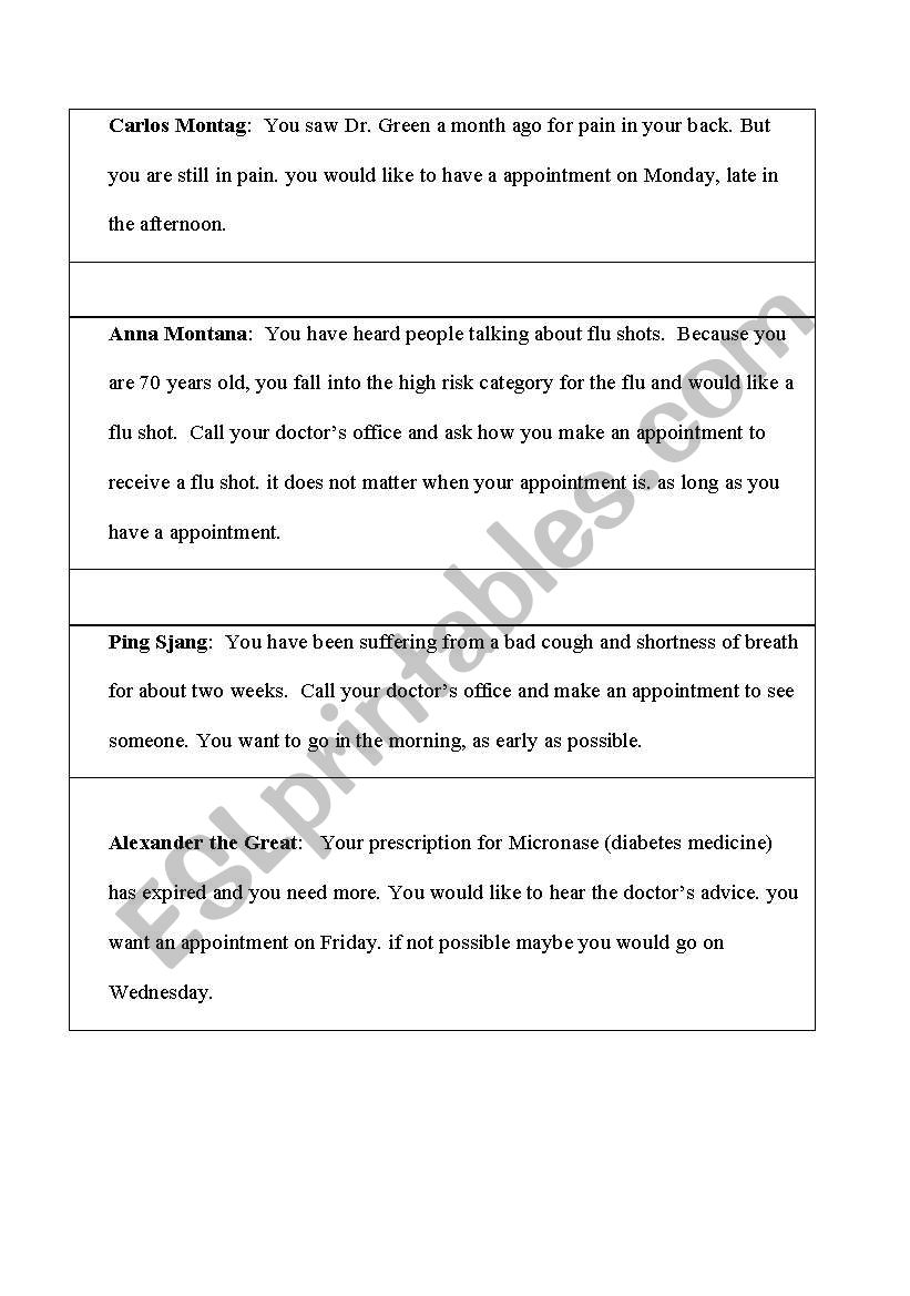 English Worksheets Making An Appointment At The Doctors