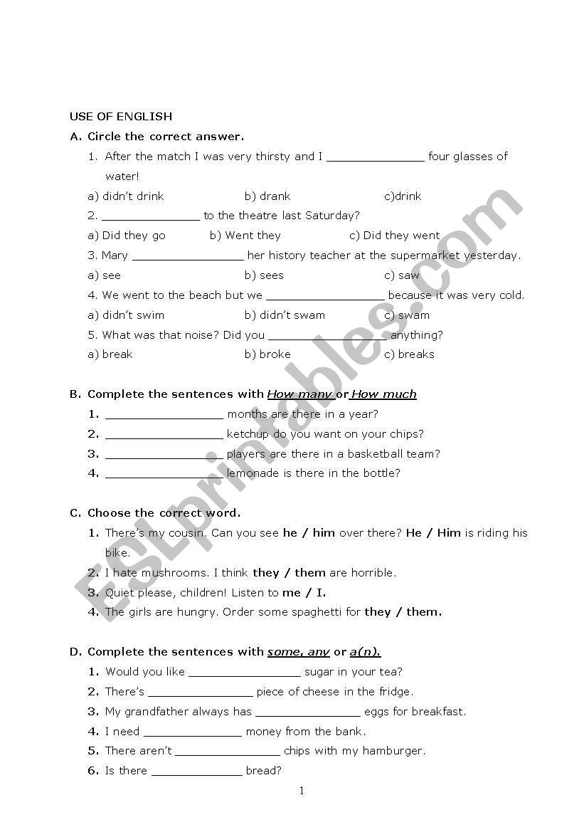 grammmar worksheet worksheet