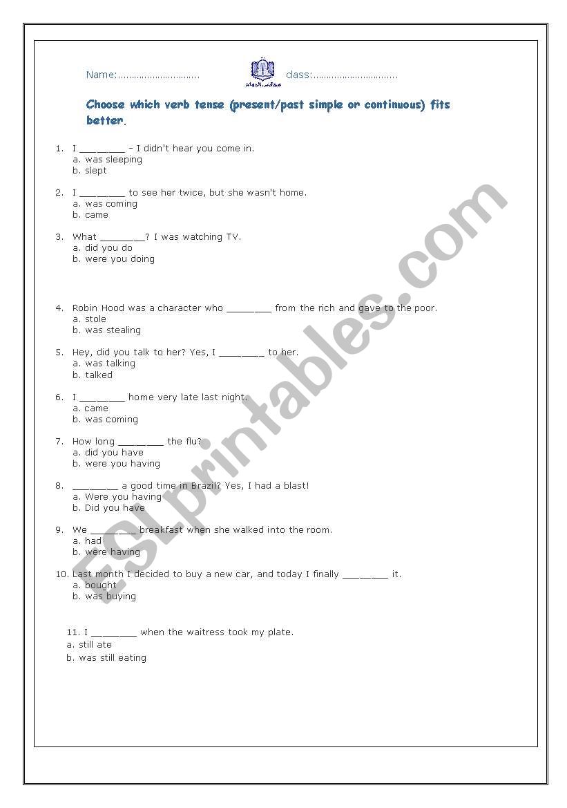 past tense worksheet