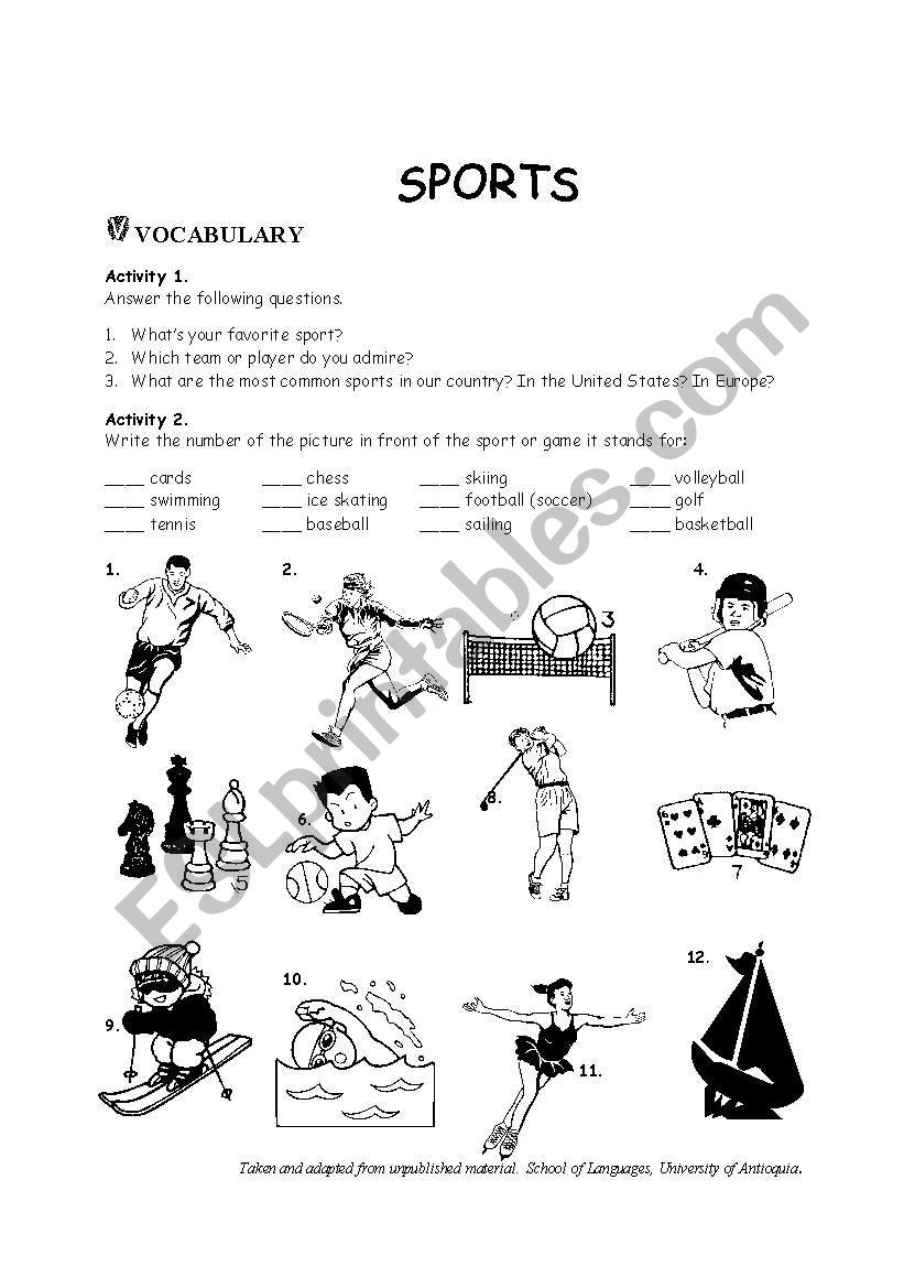 SPORTS worksheet